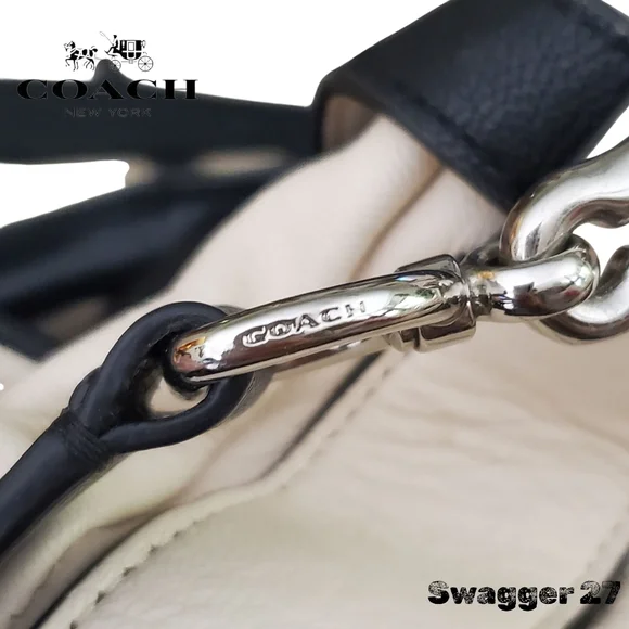 Coach Swagger 27 Black & Chalk Crossbody Satchel, Hang Tags & Original Crossbody - Picture 15 of 17